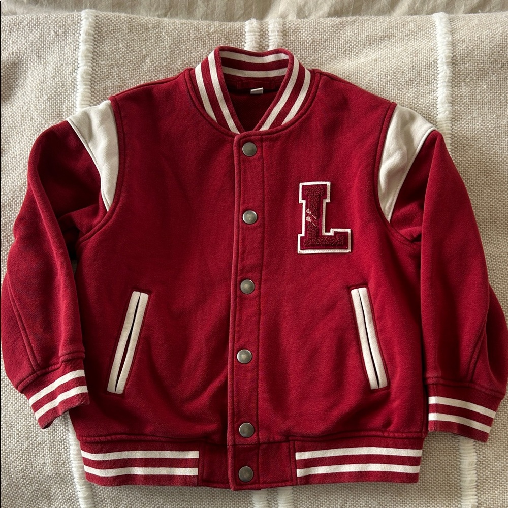 Uniqlo Red and White Striped Collar Kids Jacket 3/4T